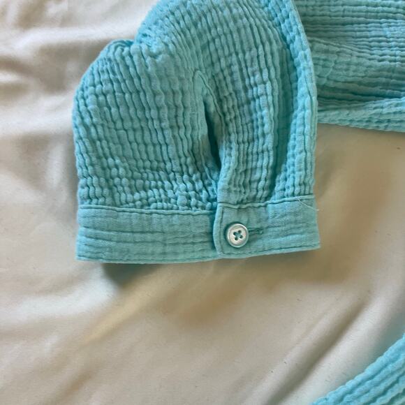 Chicos Blue Gauzy Cotton Collared Blouse Sz 2 / L Casual Preppy Cruise Vacation - Picture 4 of 8